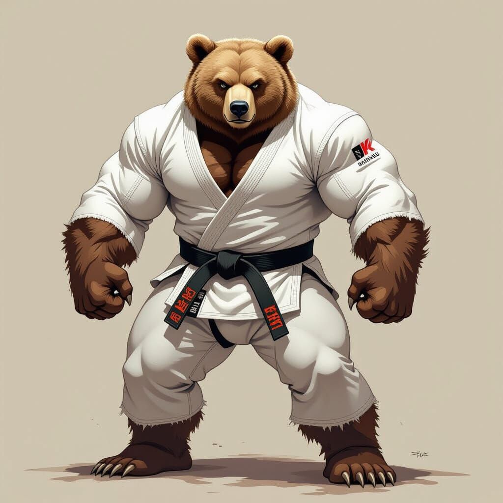 Bipedal Bear Bodybuilder in Judo Gi