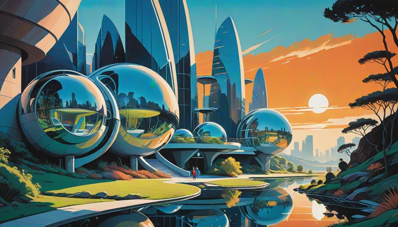 Futuristic Eco-Cityscape in Vibrant Solarpunk Style