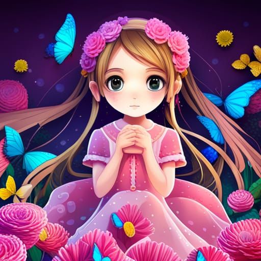 Kawaii Princess with Gold Name in Graffiti Art