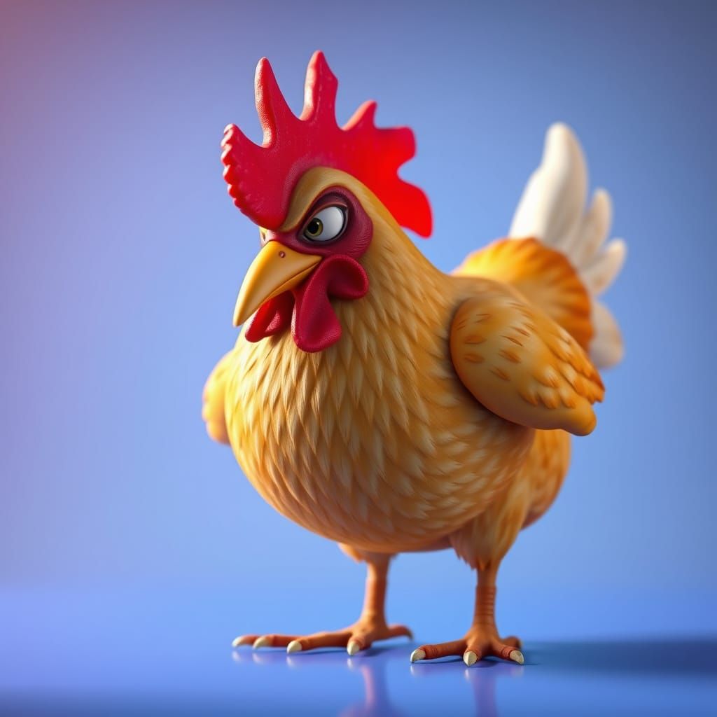Angry Chicken Confronts Roast Chicken: 3D Render