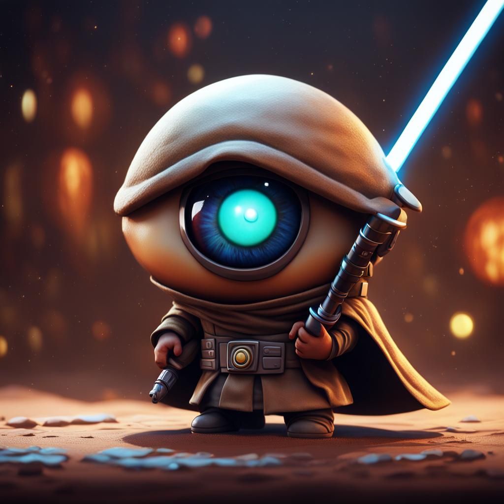 Cartoon Eyeball Jedi Knight Oil Painting