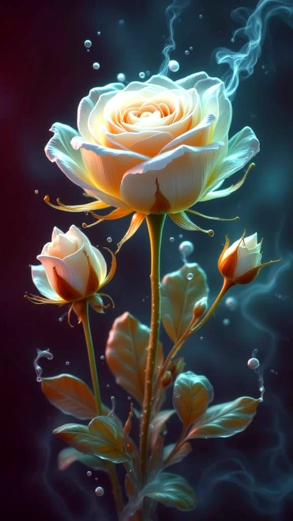 Surreal Ethereal Rose Bouquet in Dreamlike, Glowing Hues