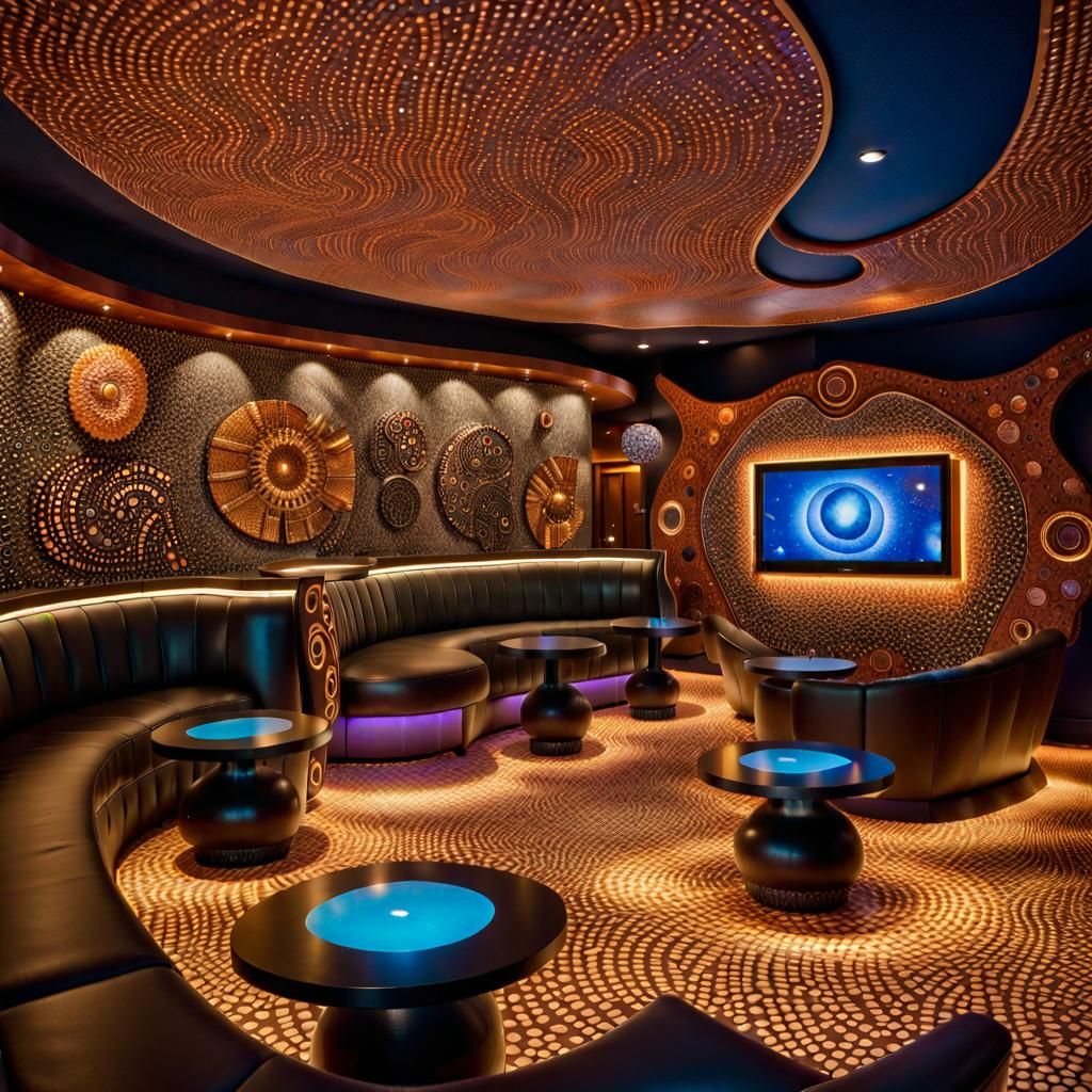 Sci-Fi Eco-Futuristic Lounge Bar Interior in Pointillism Sty...