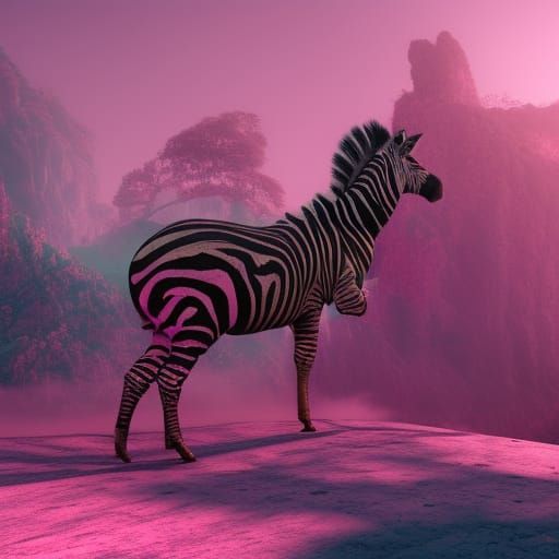 Fantastical Pink Zebra in Detailed Matte Painting