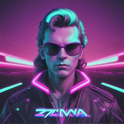 Oedipus and the Sphinx in Synthwave Style