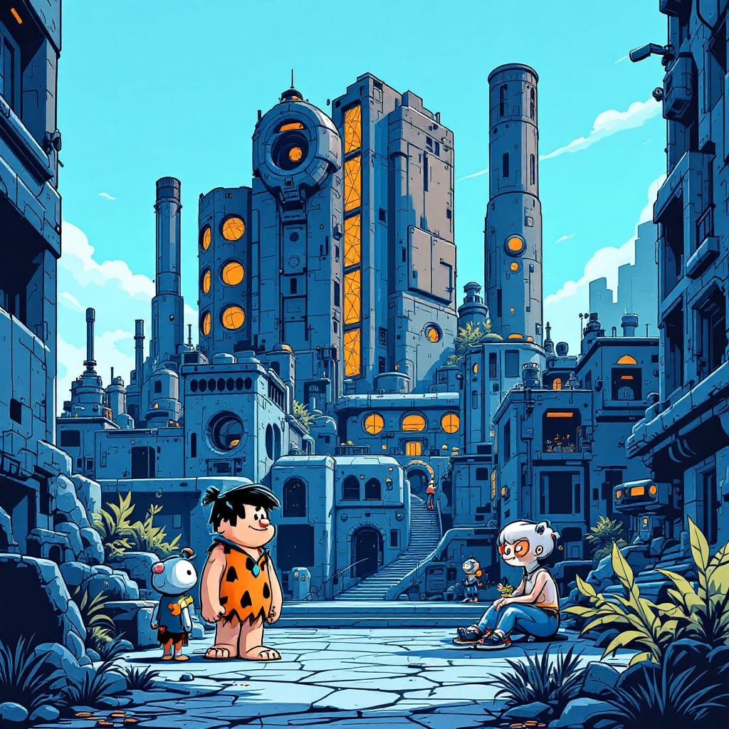 Futuristic Stone Age Town in Gorillaz Style