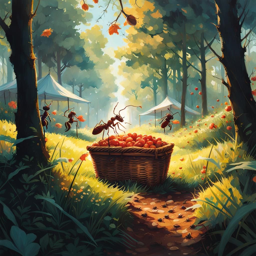 Ants at Picnic, Hyperdetailed Digital Painting