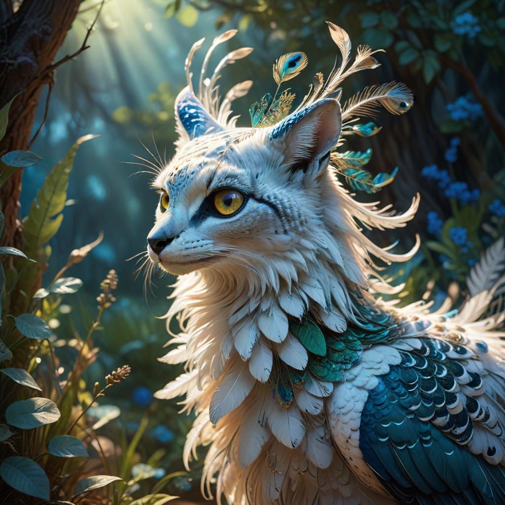Ethereal Lynx Peacock in Dreamlike Desert Landscape