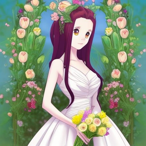 Buffy in Anime Style in a Tulip Garden