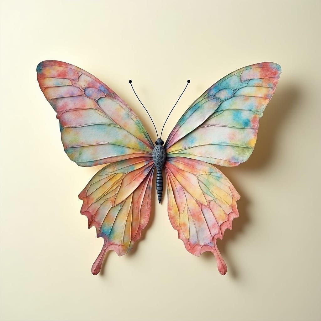 Whimsical Paper Butterfly in Pastel Mosaic