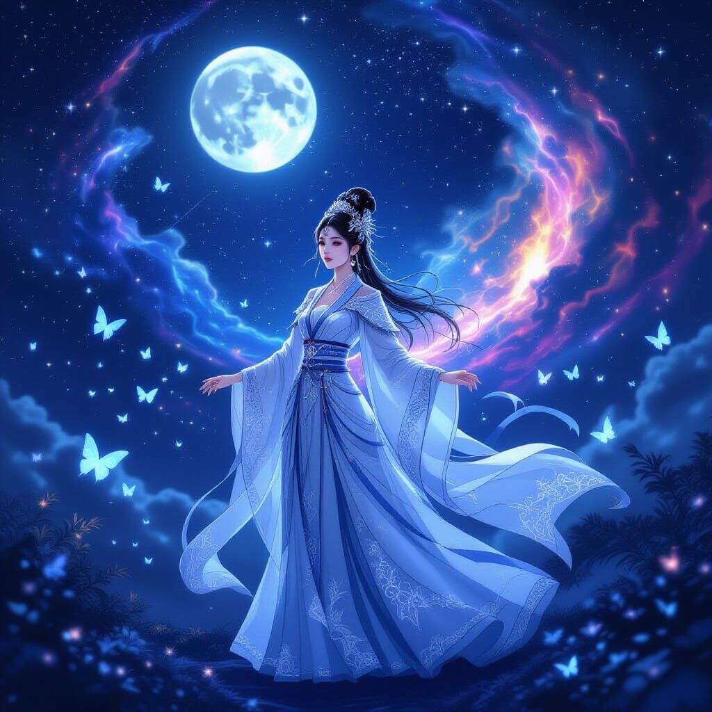 Ethereal Empress Under Cosmic Night Sky