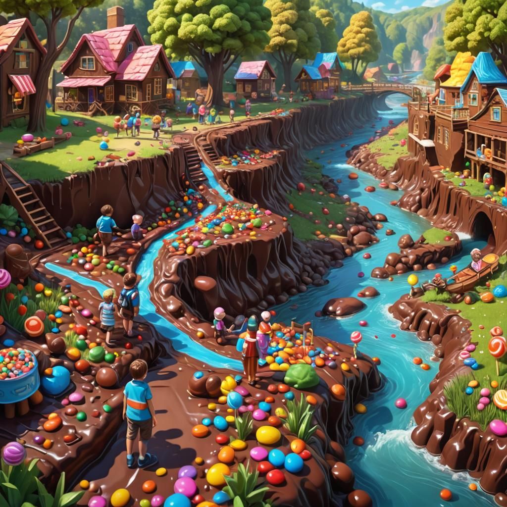 Chocolate River in Candyland Art Style
