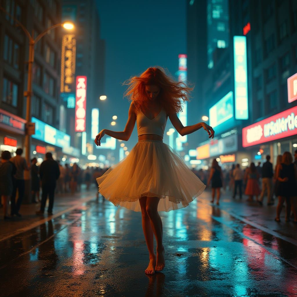 Vibrant Nighttime City Dance in a Cinematic Style