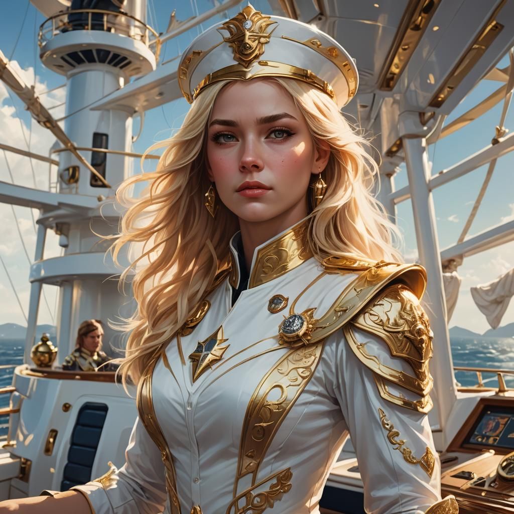 Luxurious Woman on Yacht in Fantasy Art Style