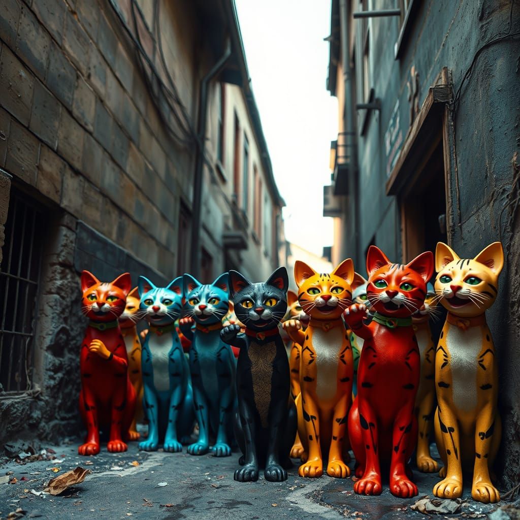 A grimy back alley of a street. Lined with kitschy coloured ...