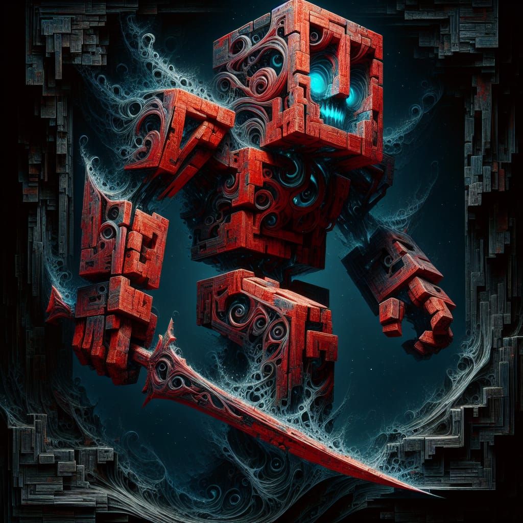 Brutalist Red Stone Golem of Dark Fantasy