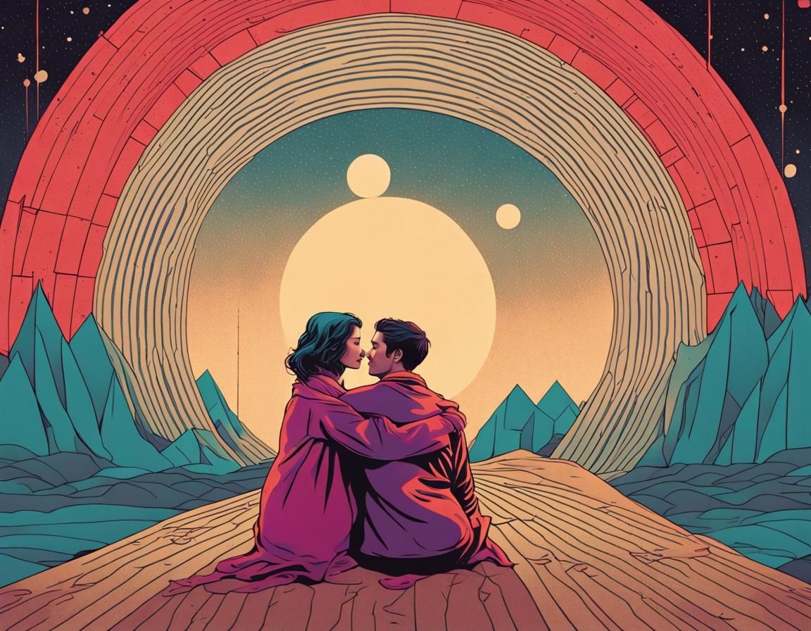 Intimate Couple Under Stars in Pop Art Style