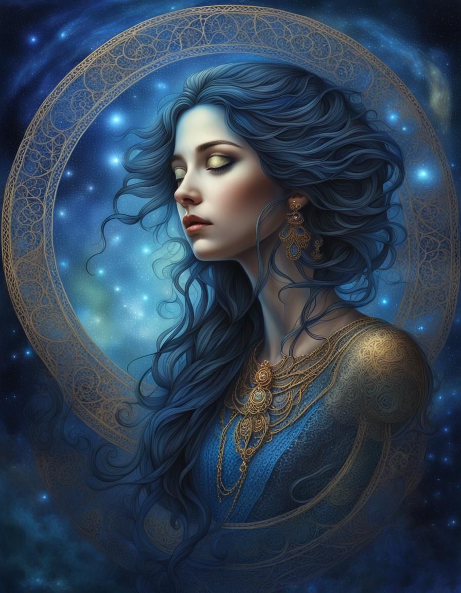 Ethereal Girl in Cosmic Mist, Digital Art