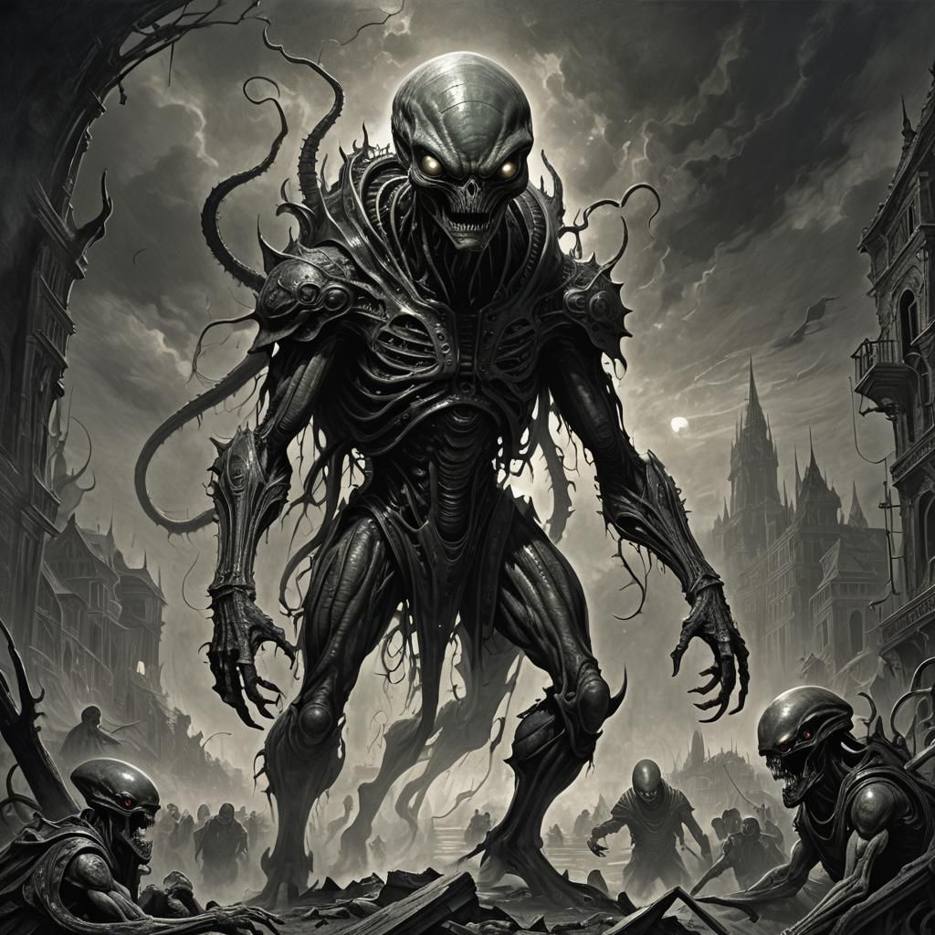 Horrific Alien in Gothic Horror Style