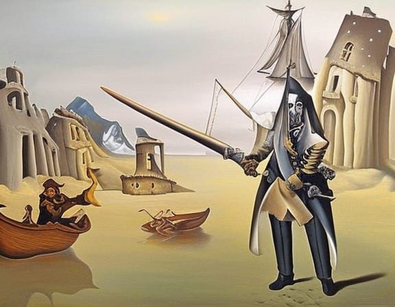Pirate Hideouts surrealism Salvador Dali matte background melting oil on canvas