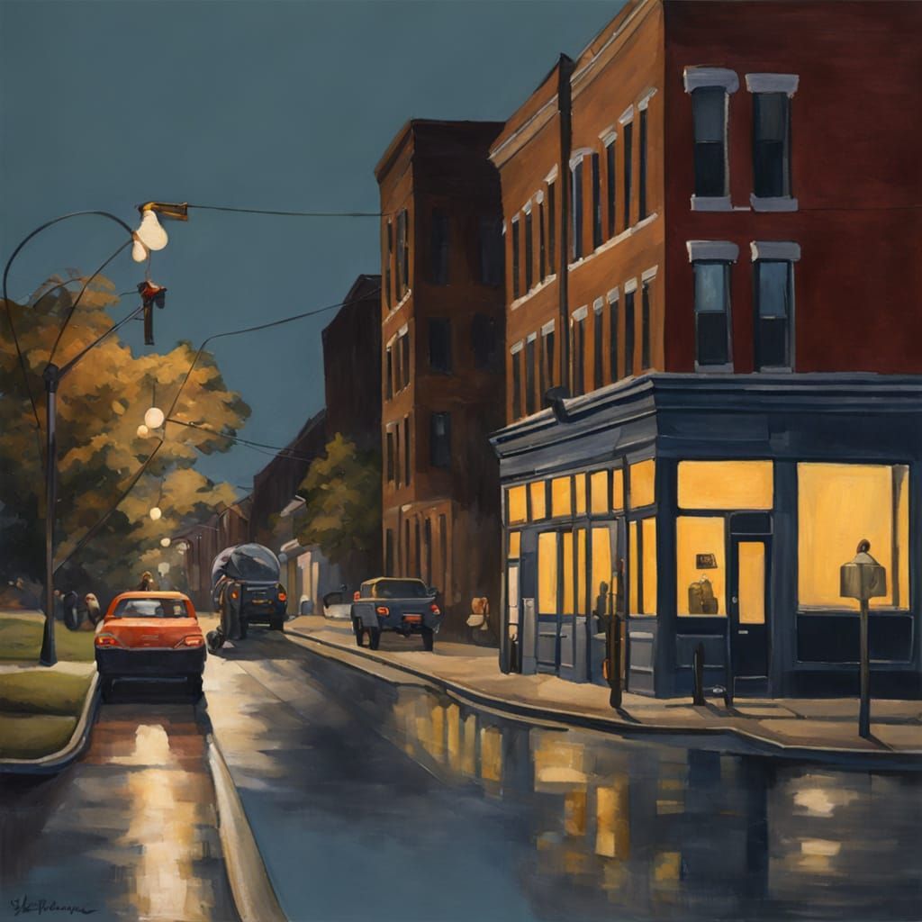 City Nightscape in Edward Hopper's Style