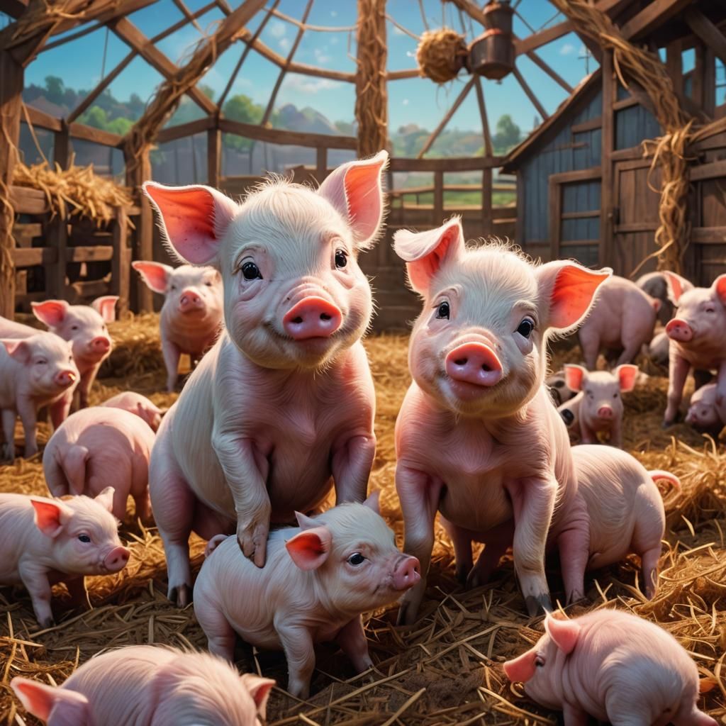 Newborn Piglets Suckling: A 3D Digital Art