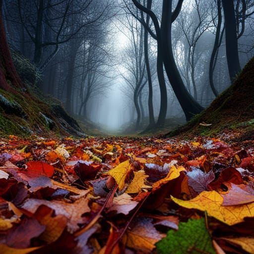Scary Faces in Autumn Forest by Tim Burton