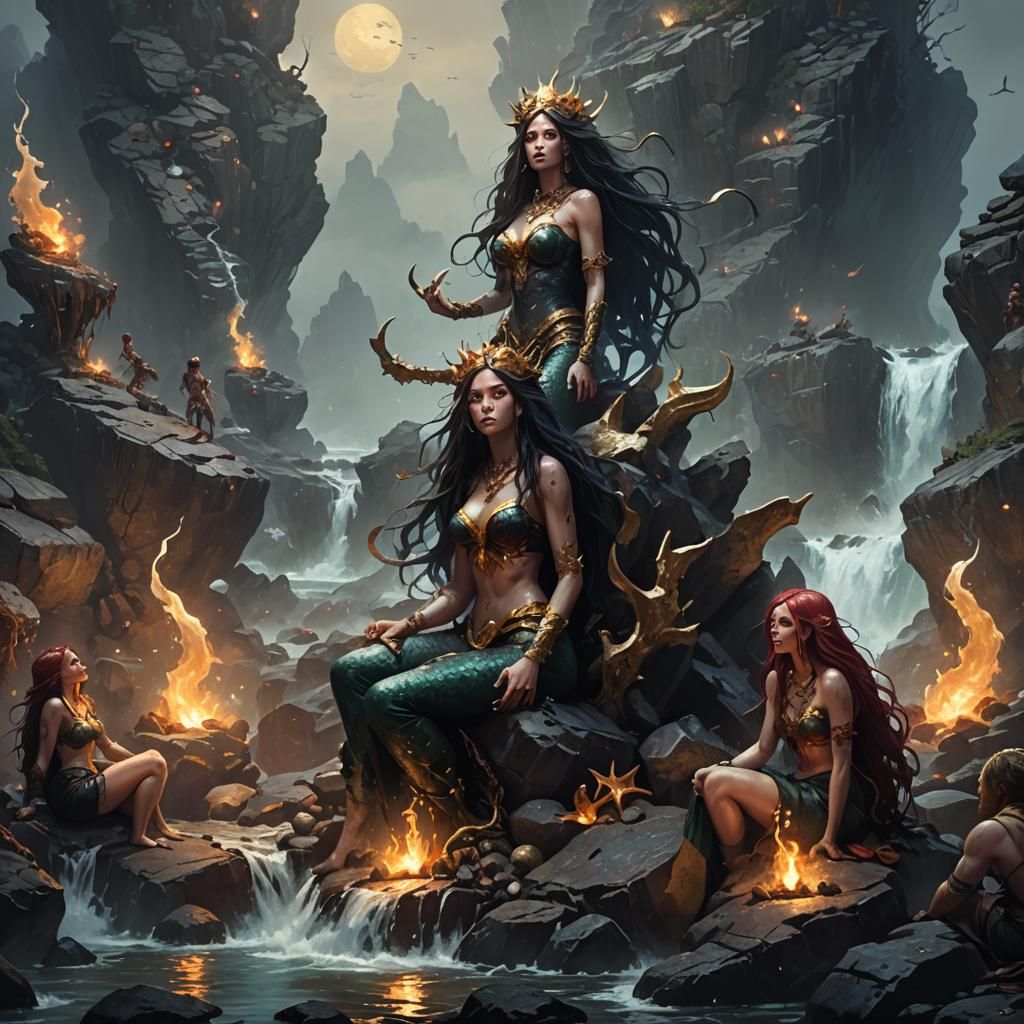 Grotesque Mermaids Feast in Dark Fantasy Style