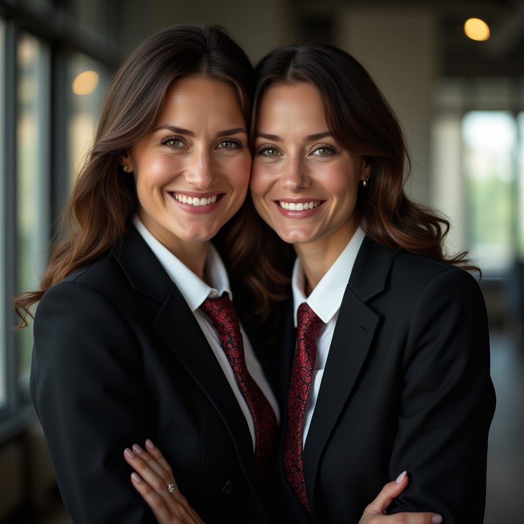 British Businesswomen Affectionate Embrace in Office