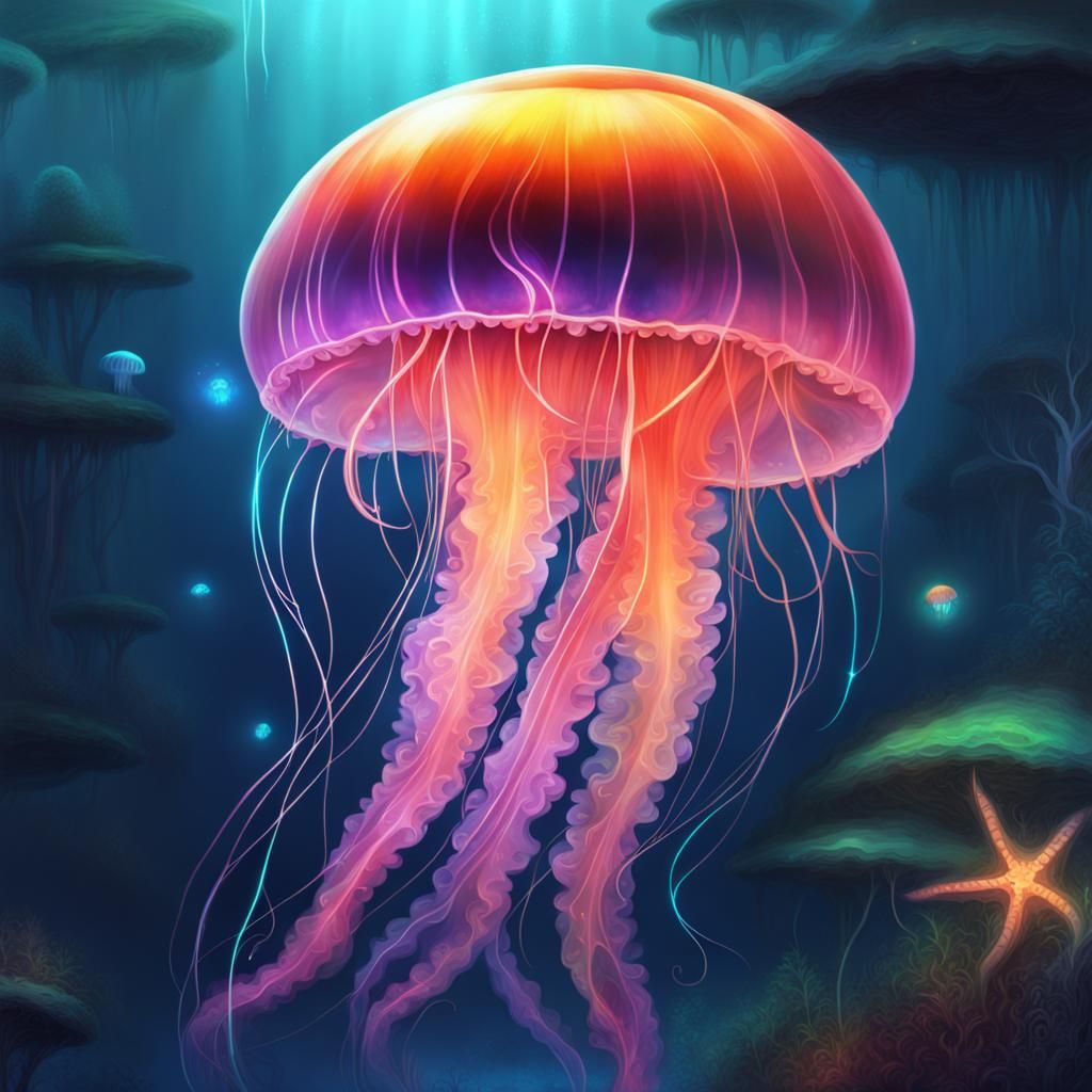 Bioluminescent Jellyfish in a Fantasy World