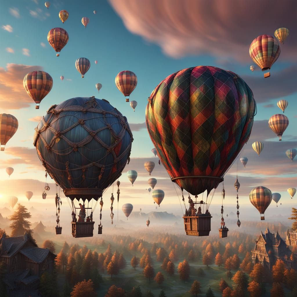 Plaid Hot Air Balloons in Ethereal Fantasy