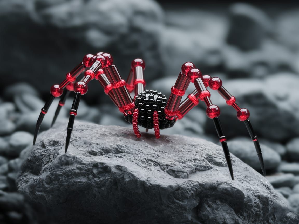 Red and Black Beaded Spider Macro Photograph