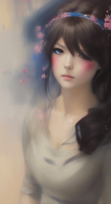 Anime Snow Beauty Portrait in Painterly Style