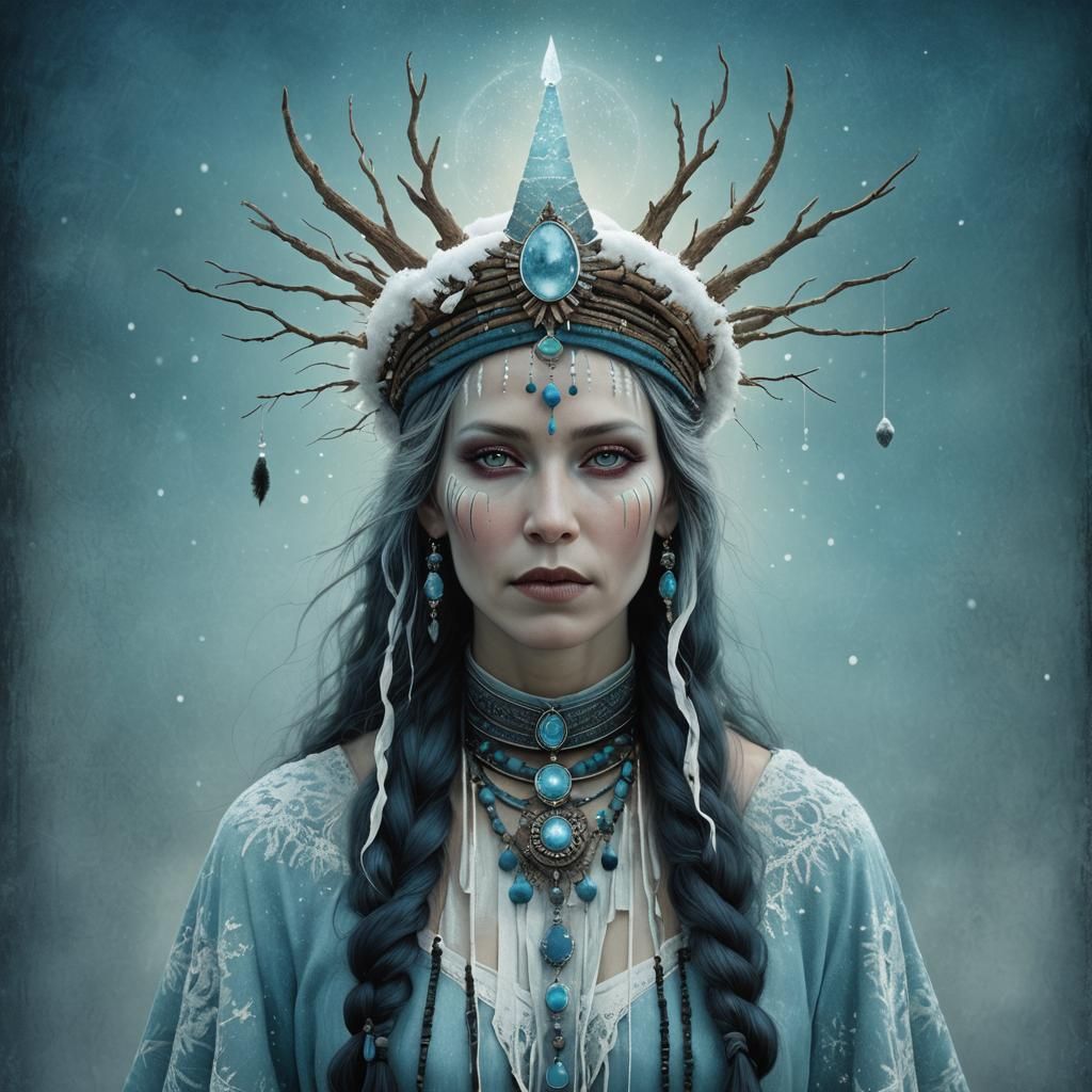 Whimsical Shaman Woman Portrait in Fantasy Style