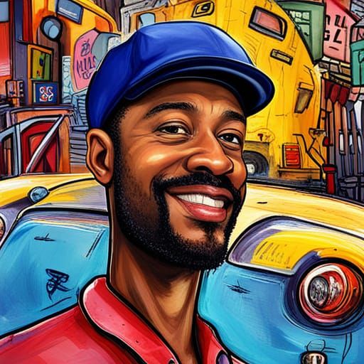 Detailed Cartoon Portrait of a Smiling Taxi Driver