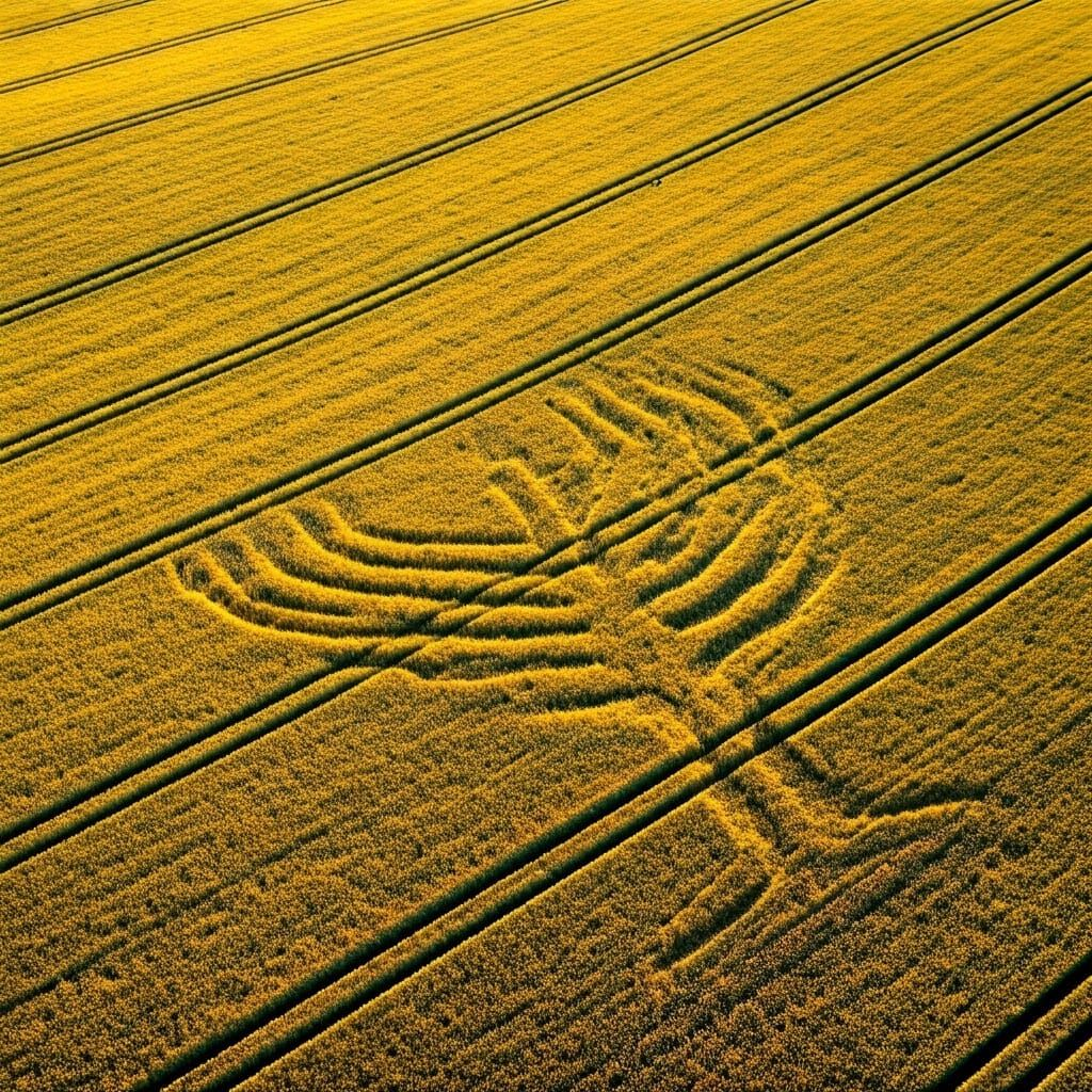 Wheat Field Menorah Carved by Deliberate Harvest in a Dreamy...