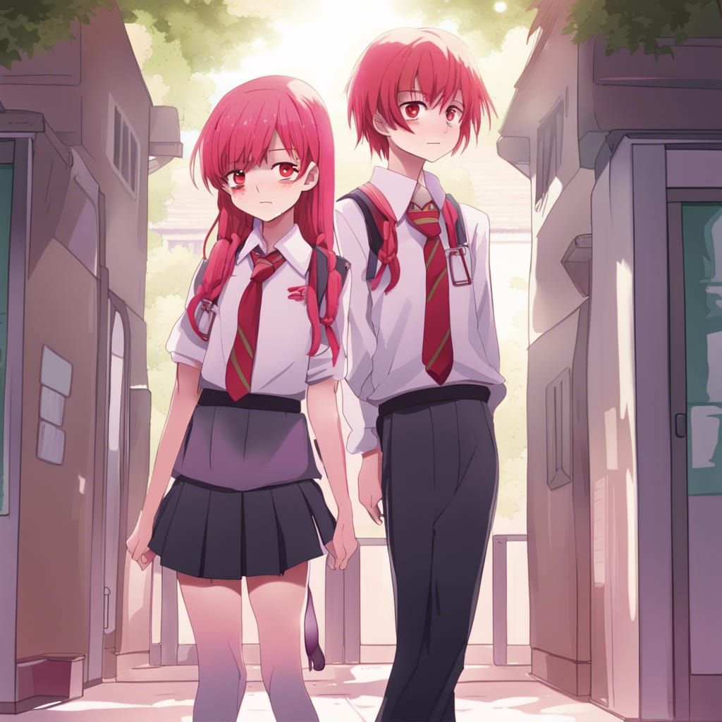 Anime Twins Ready for School