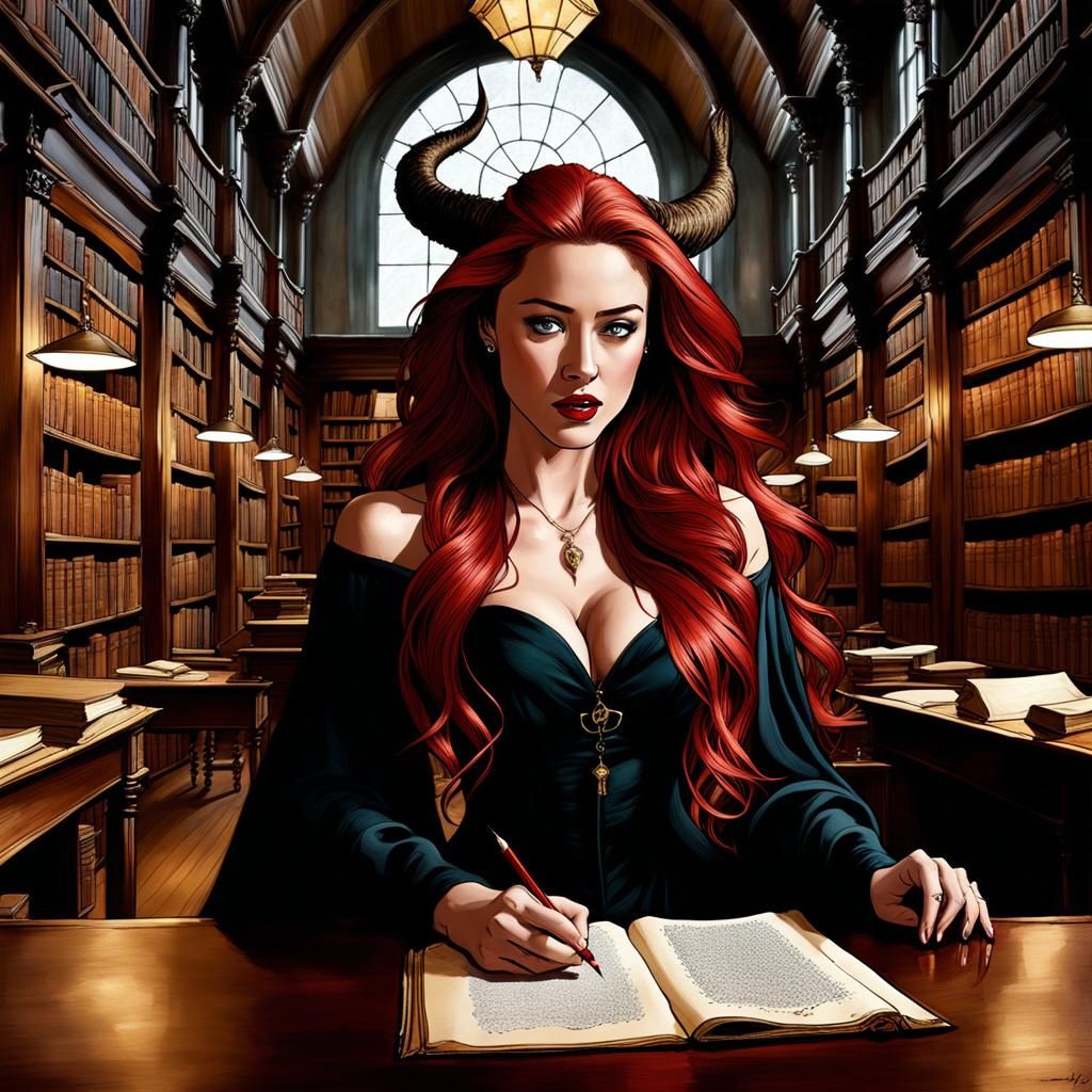 Devil in Arcane Library, Digital Painting Style
