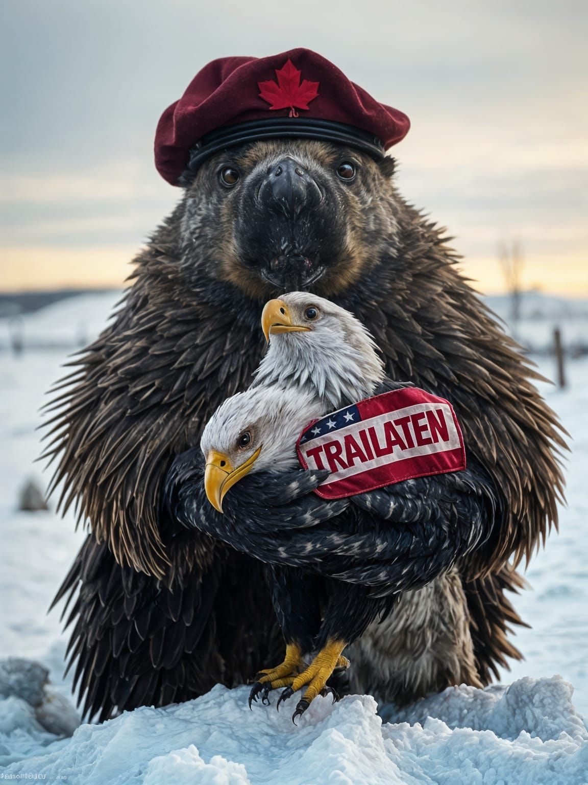 Canadian Beaver in Militaristic Attire Engages American Eagl...