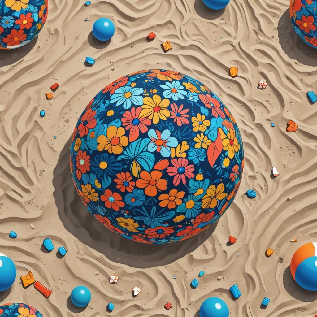 Floral Beach Ball in Pop Art Style
