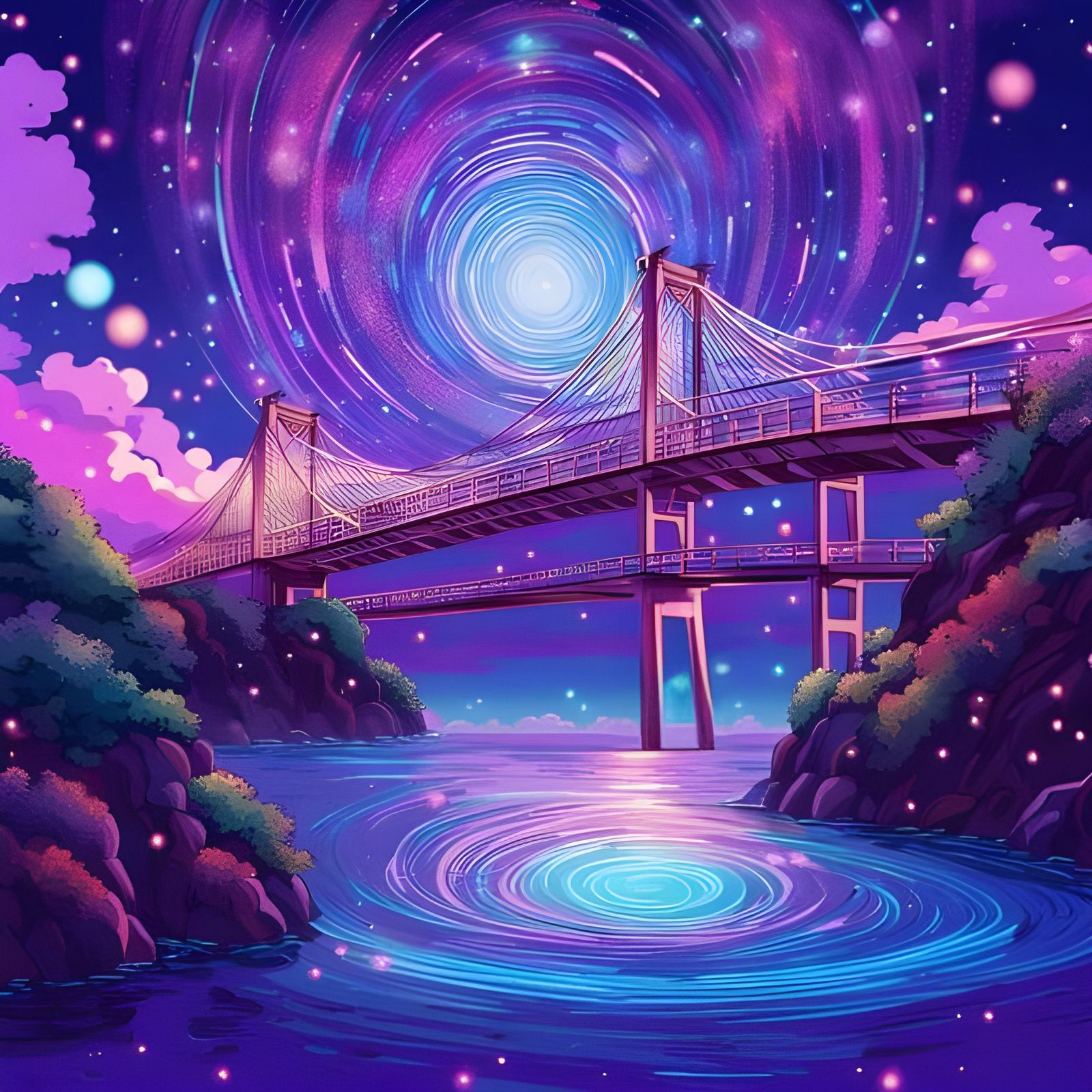 Naruto Bridge in Ukiyo-e Lisa Frank Fusion