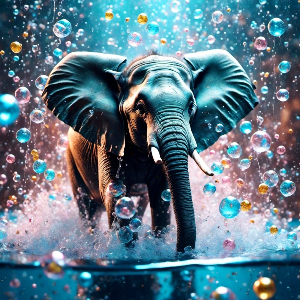 Baby Elephant's Bubble Bath in Pastel Tones