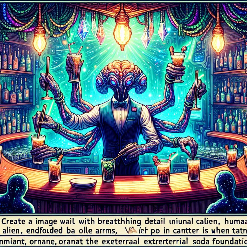 Alien Bartender in High Fantasy Sci-Fi Cantina
