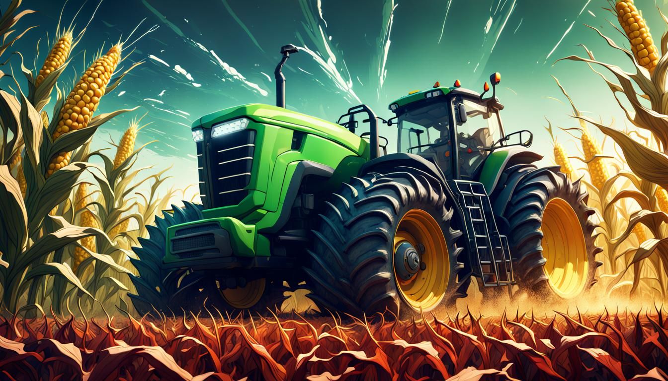 Futuristic Tractor Anime Style in Corn Field