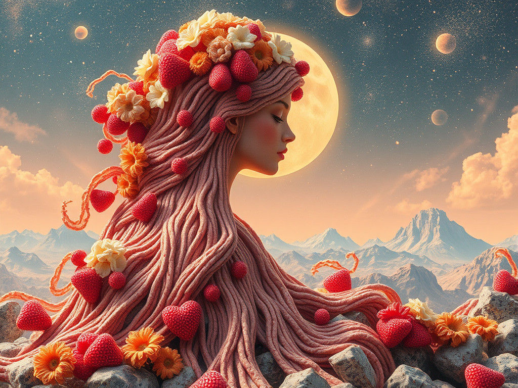 Surreal Geological Maki-e Landscape in Fruitalism Style