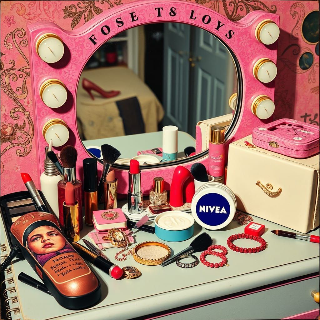 Retro Pop Art Dressing Table Scene in Hyperdetailed Collage ...