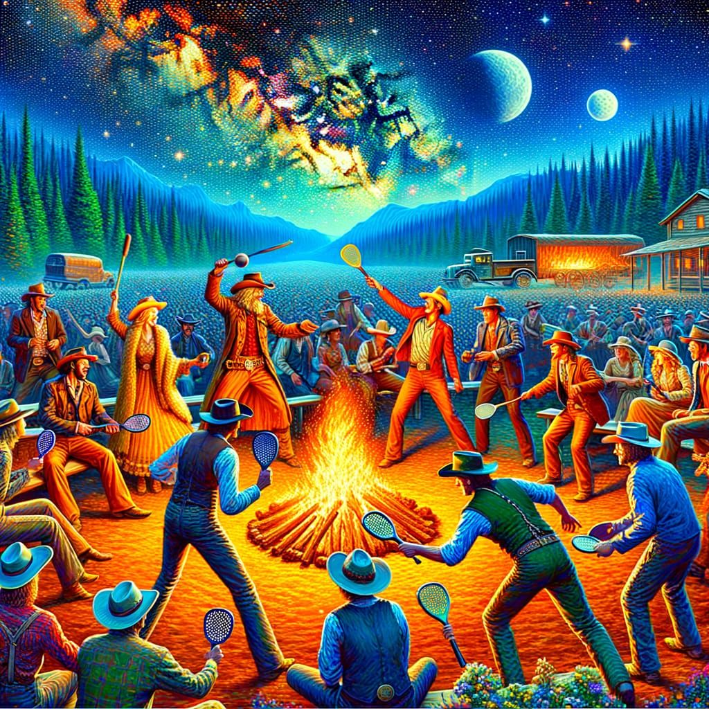 Wild West Pickleball Under Starry Night Sky