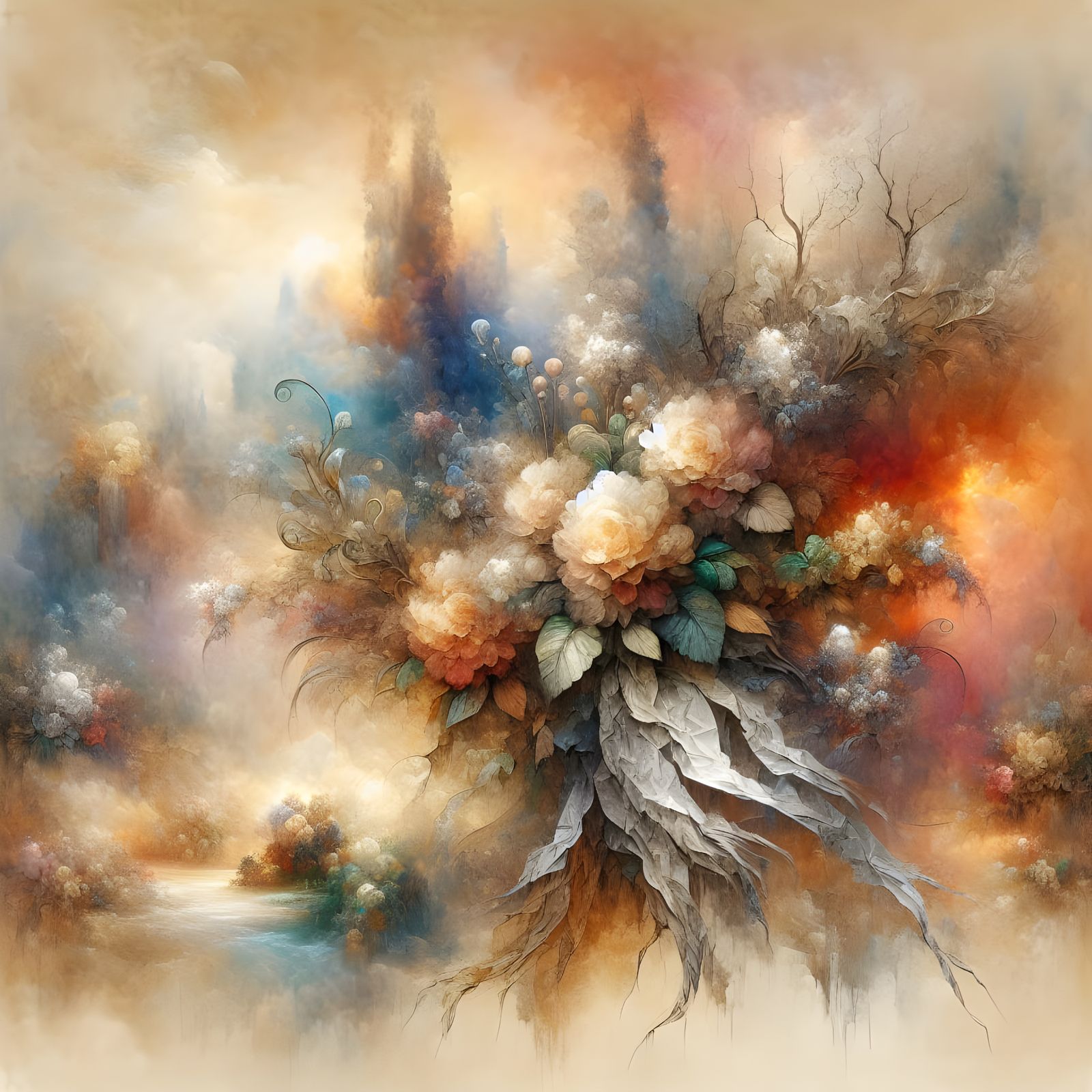 Crinkled Paper Bouquet in Watercolour Style