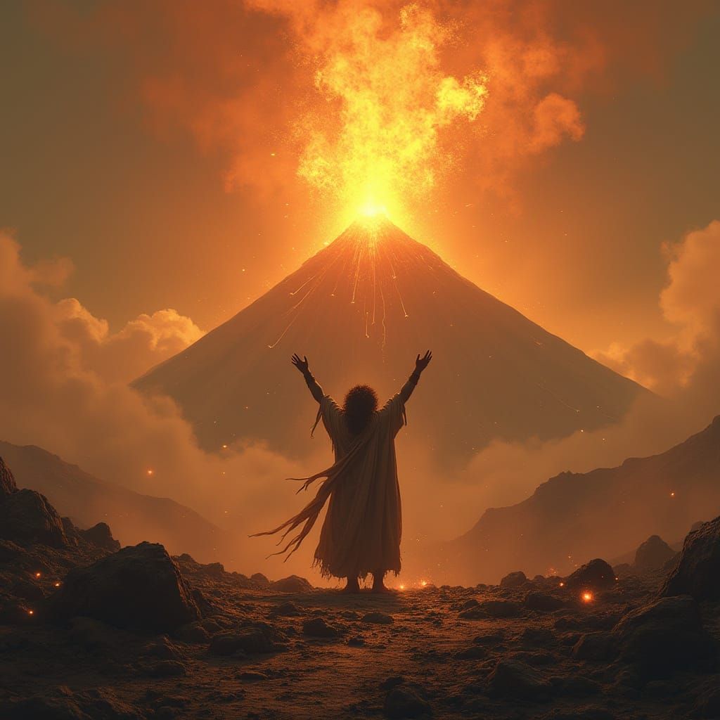 Earthy Figure Invokes Spirits at Volcano