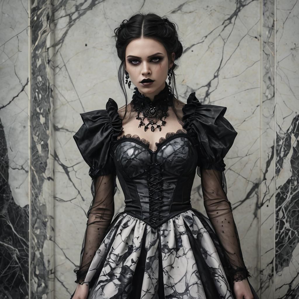 Moody Goth Woman Portrait on Marble